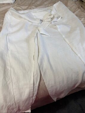 Lands End White Linen Tie-Waist Wrap Pants